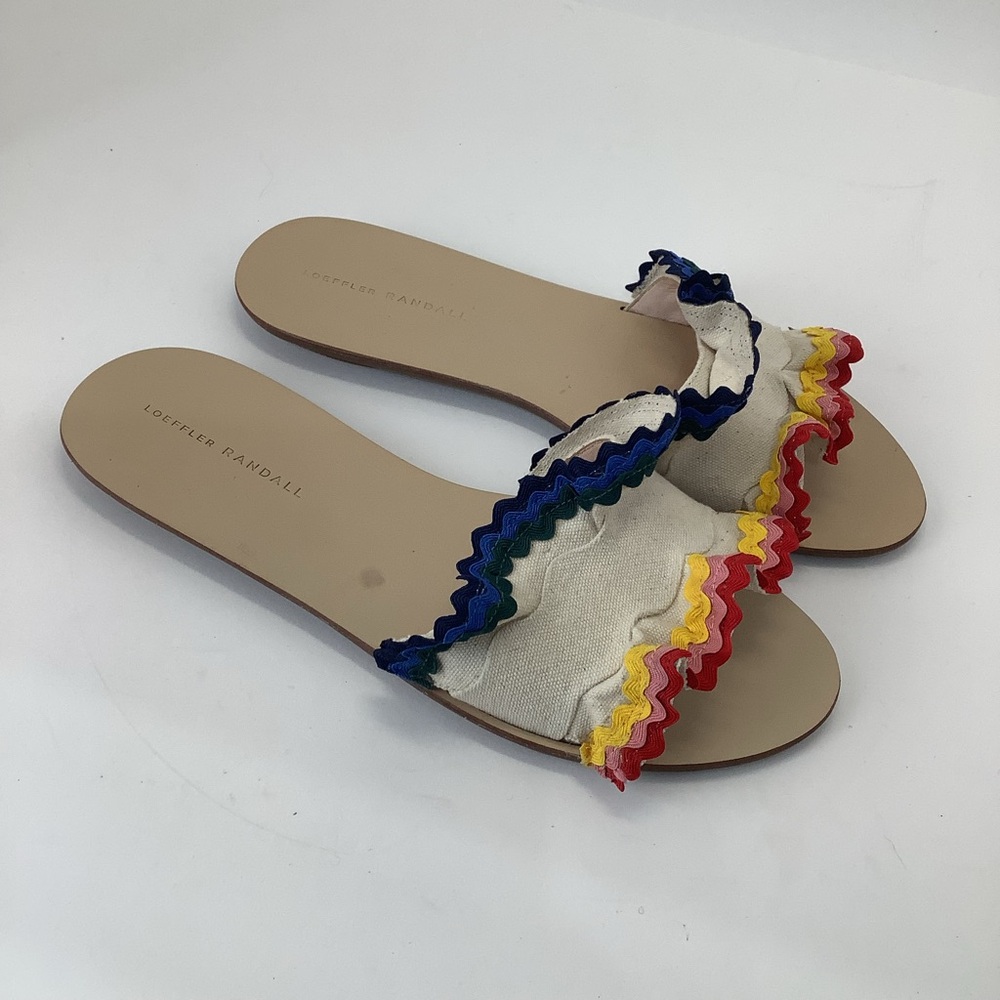 Loeffler Randall Birdie Ruffle Slide Sandals Rainbow womens size 10.5